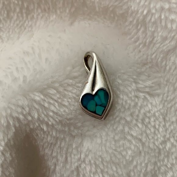 Turquoise tiny heart 925 silver pendant - Picture 1 of 3
